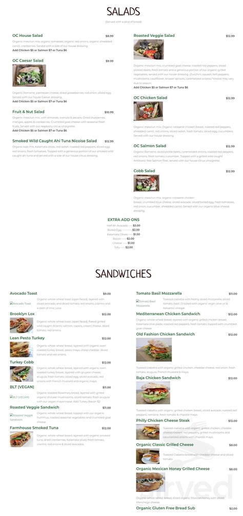 oc organic kitchen menu.